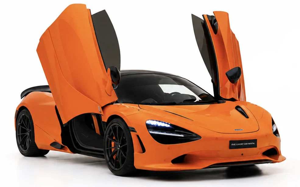 McLaren 750S Spider — Front three-quarter, doors raised