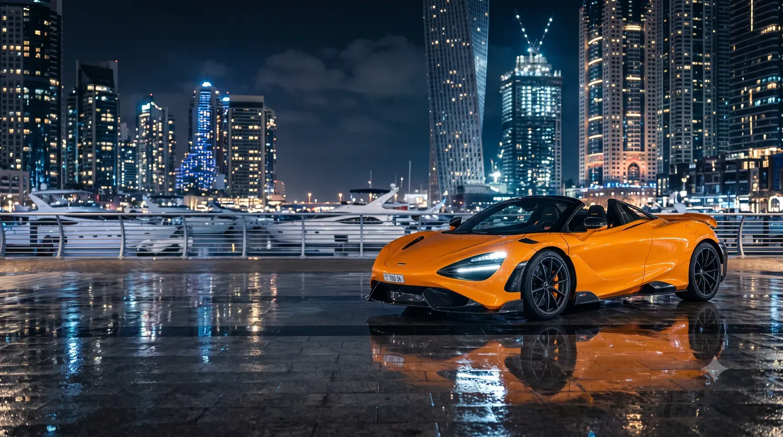 McLaren 750S Spider at Dubai Marina at night